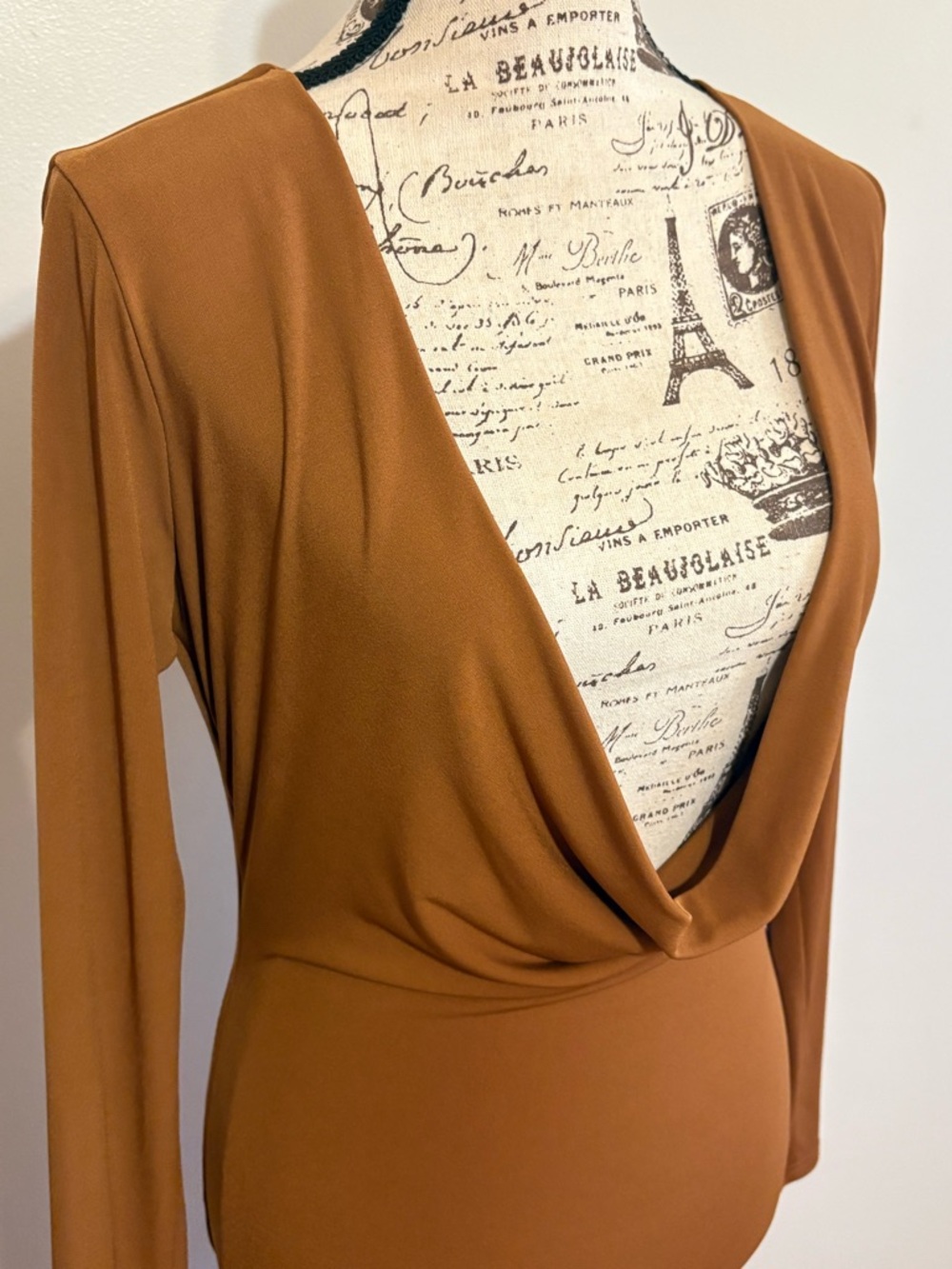 Elegant Brown Long Sleeve Cowl Neck Dress by Zara - Picture 4 of 6